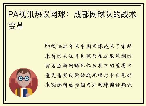 PA视讯热议网球：成都网球队的战术变革